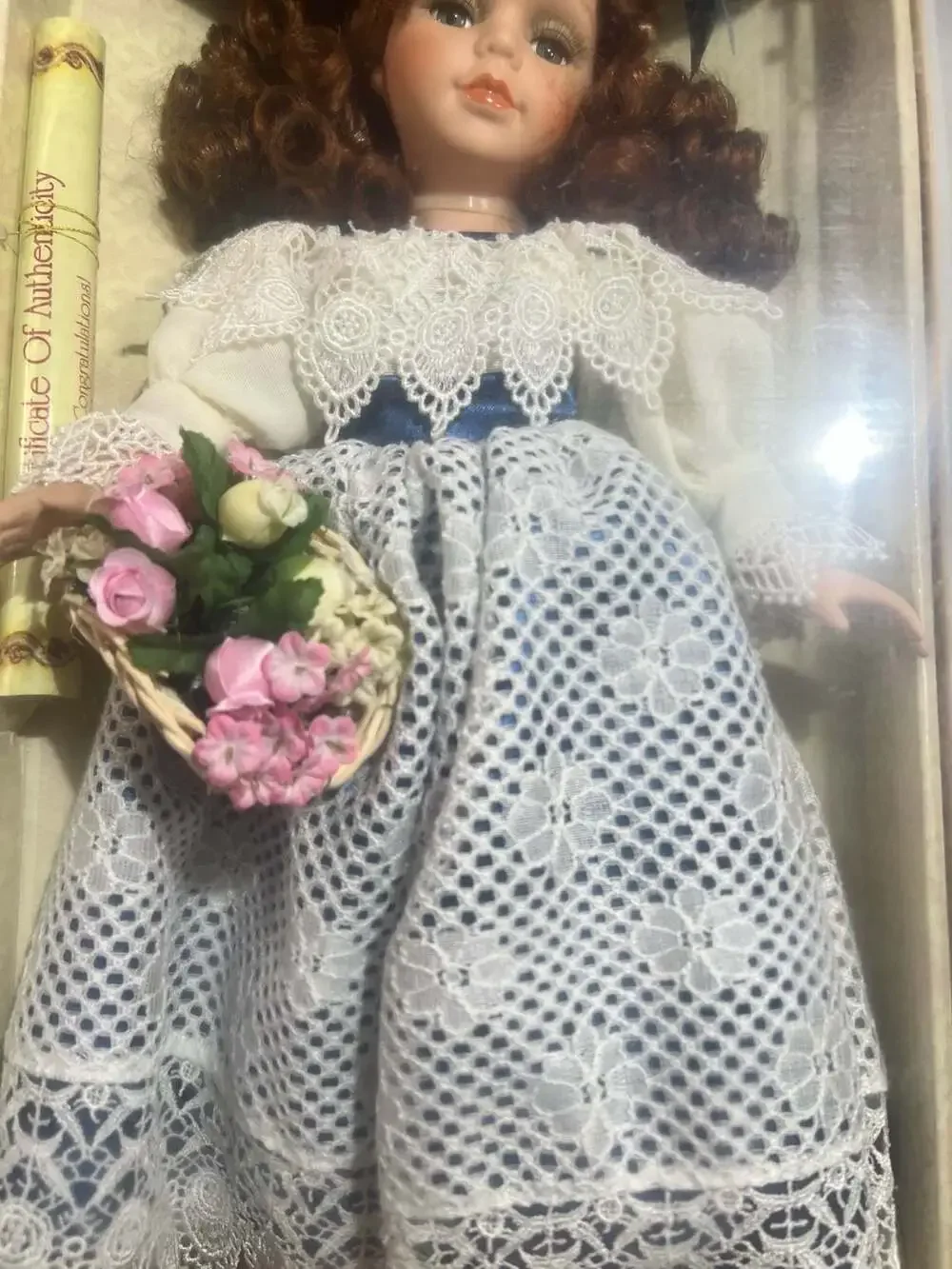 Collector's Choice Limited Edition Fine Bisque Porcelain Doll with Basket